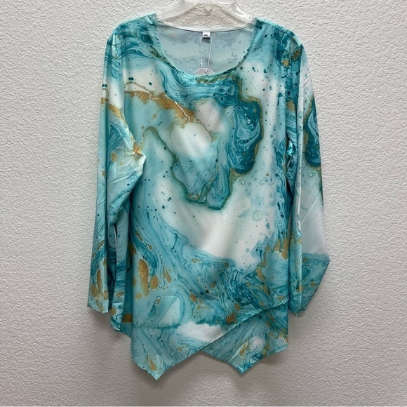 Made with Love Womens XXL Blouse Top Long Sleeve Asymmetrical Hem NWTs Marbled - Picture 1 of 8